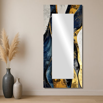 «Hard Edge», bleu et doré, jeu optique en spirale I - art mural miroir moderne - imprimé sur métal