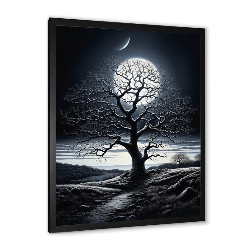 «Tree Moonlit Serenade - Landscape Trees», reproduction d'art sur toile, Cadre photo noir, H 20 po x l 12 po x P 1 po