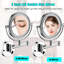 Miroir de coiffeuse à maquillage grossissant de 8 pouces à DEL, fixé au mur avec 12 rallonges, finition, grossissement 1X / 3X, rotatif à 360 degrés, miroir de rasage à bouton imperméable, montage, rotation, pour pilote