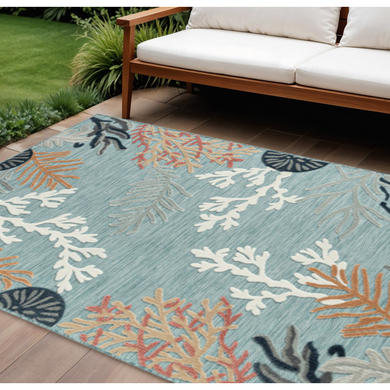 Tapis d'extérieur abstrait bleu et blanc 8 pi x 10 pi résistant aux taches