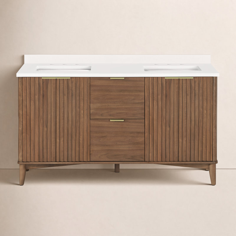 Gabi 60 in. Double Sink Bathroom Vanity, Warm Walnut