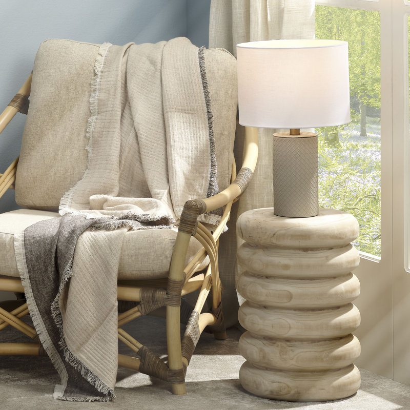 Lampe de table en cuir romain avec abat-jour en lin, Gris
