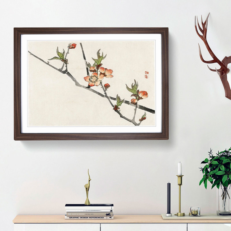 Orange Peach Blossom by Kono Bairei - Picture Frame Painting Print, 62cm H x 87cm W x 2cm D, Walnut Framed