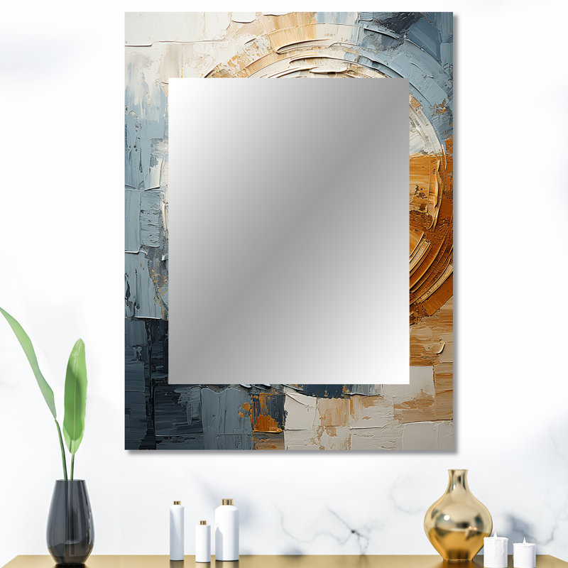 «Blue Gold Timeless Turn Vortex», miroir unique à spirales abstraites, grand miroir mural bleu, impression d'art en métal