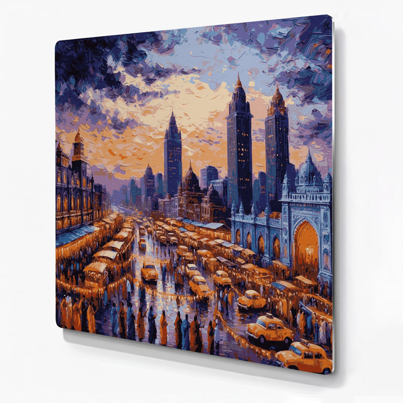 Art mural brun en cités, villes, Mumbai, Inde, H 16 po x l 16 po