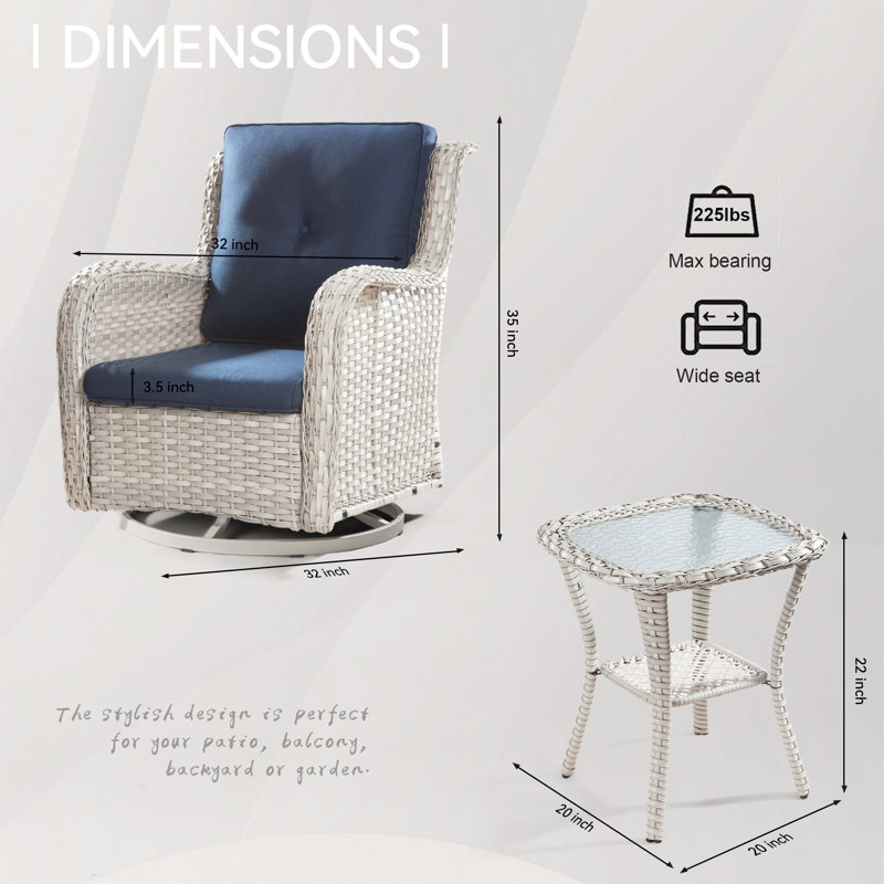 Ensemble de chaises pivotantes en osier 6 pièces Maude, Bleu, Blanc