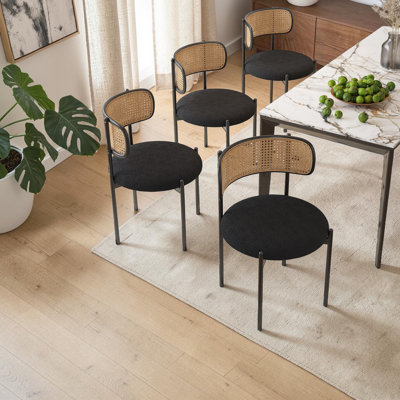 Upholstered Dining Chairs, Rattan Back, Accent Kitchen Chairs With Metal Legs