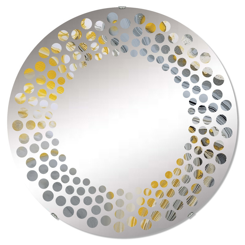 Miroir mural à pois gris et jaune Symphony MIR102739 C, 31,4 po x 31,4 po
