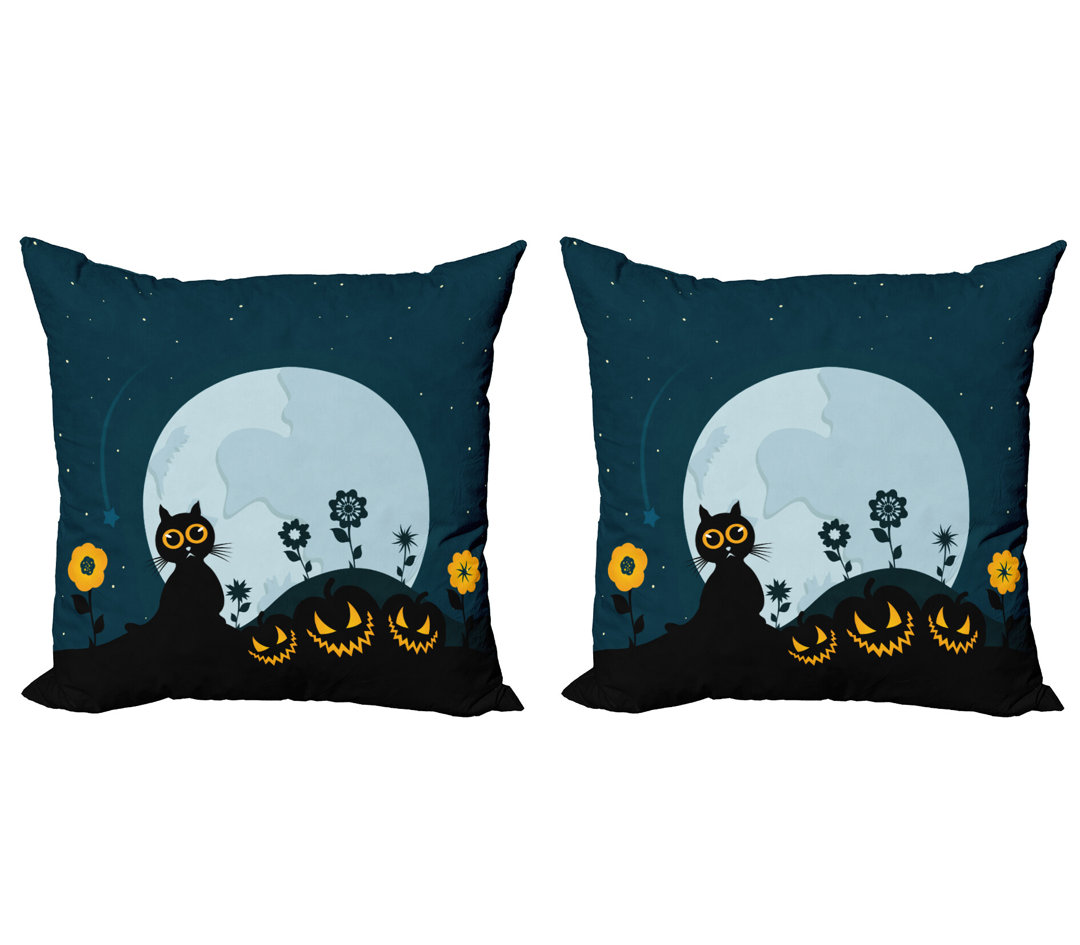 Kissen Kissenbezug 2er Pack, Kitty Under Moon, Schwarz Blau