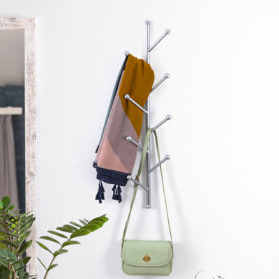 8 Hook Wall Mounted Metal Coat Rack with Branch Style Hooks
