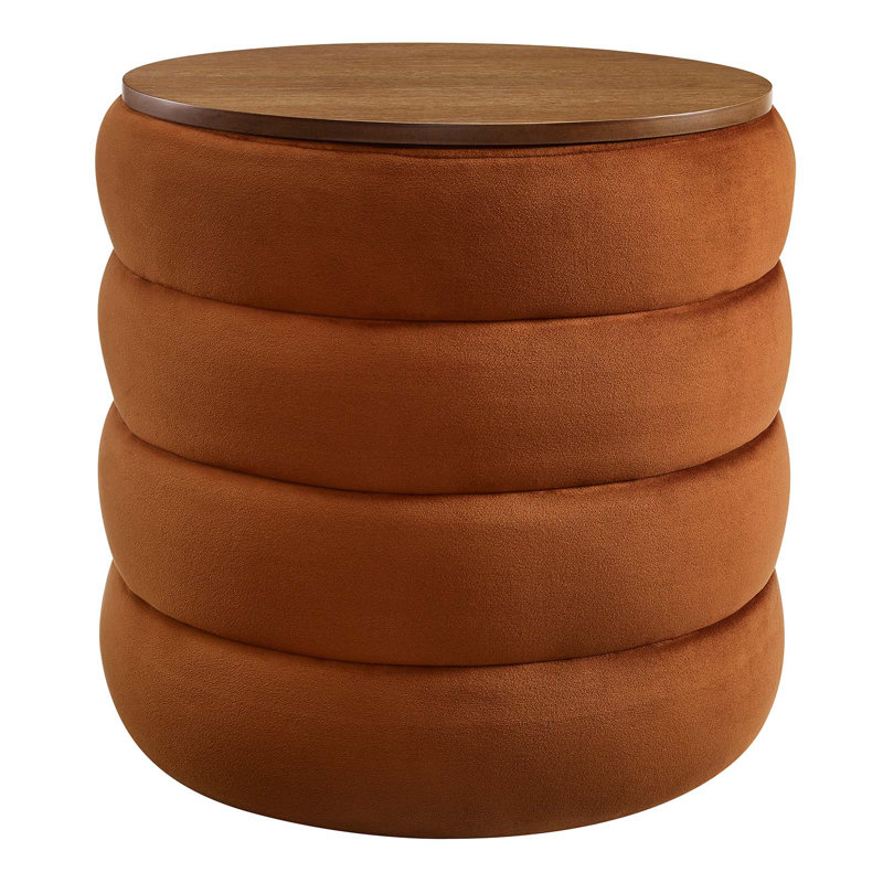 Modway Mezzo 17.3" Wide Velvet Round Storage Ottoman, Rust Performance Velvet