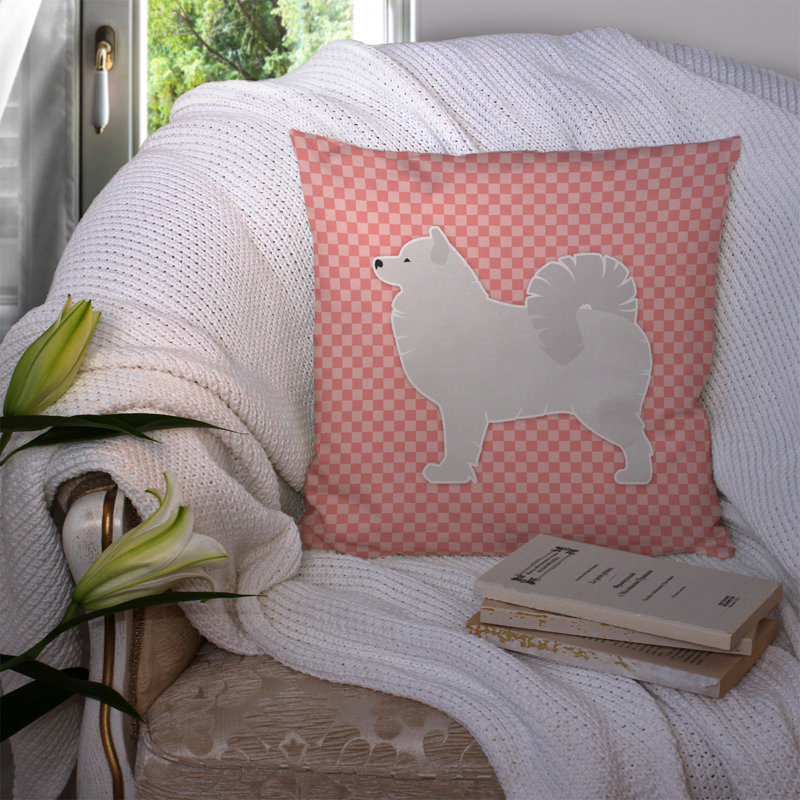 Samoyed Square Indoor/Outdoor Throw Pillow, 14" H x 14" W x 3" D, Pink