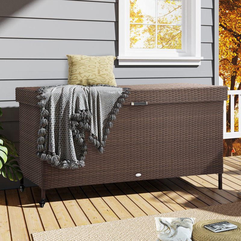 YITA 200 Gallon Outdoor Wicker Deck Box, Brown