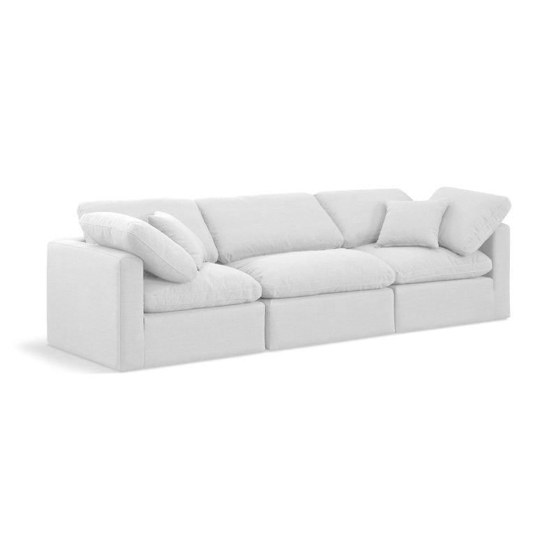 Itala 105" Upholstered Modular Sofa, White Linen Textured Fabric