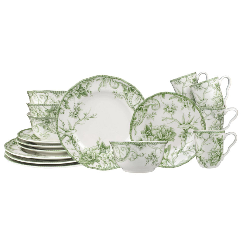 Service de table 16 pièces, service pour 4 Adelaide, Vert, Floral