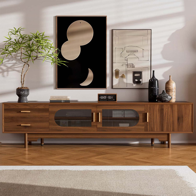 Meuble télé pour téléviseur de 85 à 85 po, console moderne avec portes et 2 tiroirs
