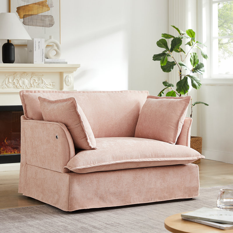 Canapé simple avec coussins décoratifs, assise profonde et large, Rose