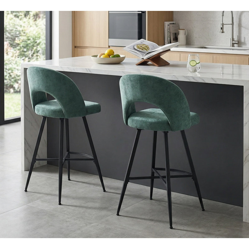 Swivel Upholstered Counter Stool with Metal Frame, Green