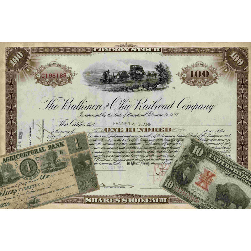 " Antique Stock Certificate III " by Vision Studio, 8" H x 12" W  