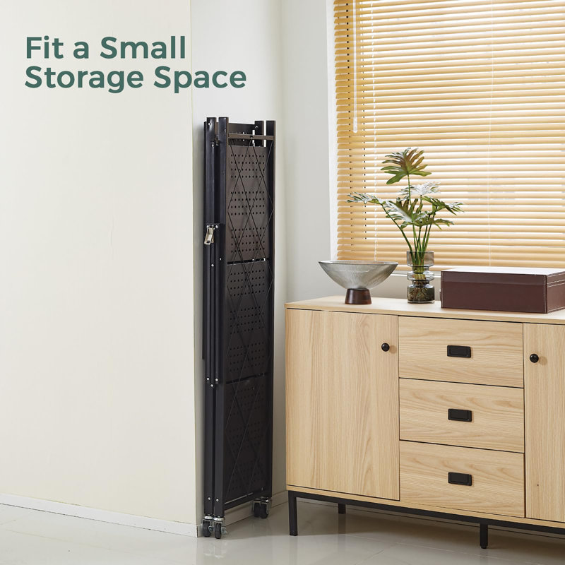 62cm W Metal Shelving Unit with Wheels, Black