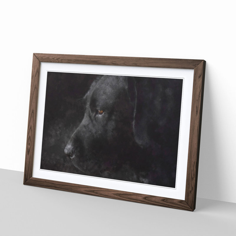 Black Labrador Retriever Painting - Single Picture Frame Print on MDF, 24cm H x 33cm W x 2cm D, Walnut
