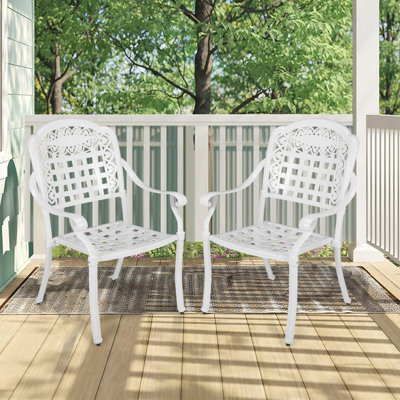 Ensemble de chaises de patio 2 pièces, chaises d'extérieur en fonte d'aluminium résistant aux intempéries, ensemble de chaises bistro de patio pour terrasse de jardin, blanc