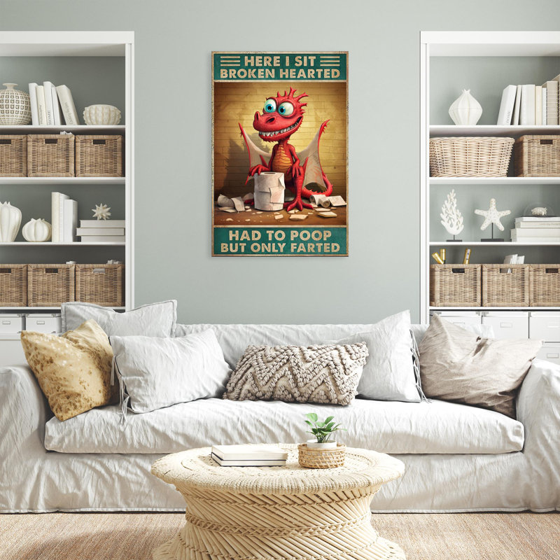 Dragon avec papier hygiénique «Here I Sit», H 36 po x l 24 po x P 1,25 po
