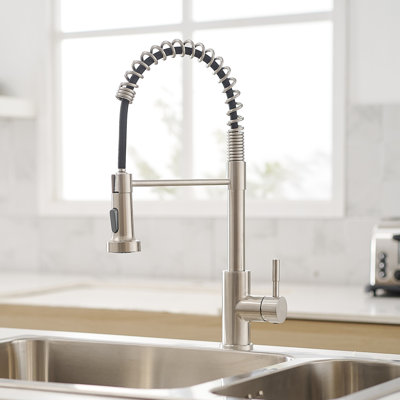Robinet de cuisine en nickel brossé avec douchette extractible, évier de cuisine monocommande à levier unique