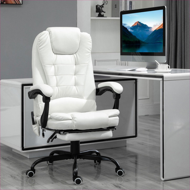 Fauteuil de bureau à haut dossier inclinable BEIMO, Simili cuir blanc