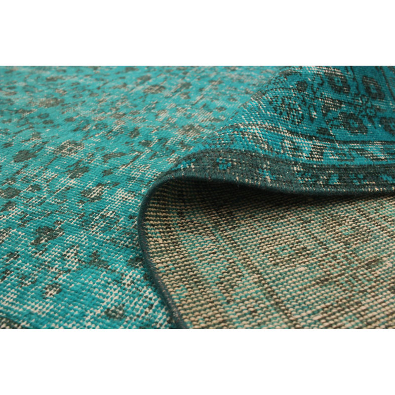 Tapis décoratif turquoise en laine de conception unique noué à la main des années 1980 6 pi 11 po x 10 pi 2 po Bonucci