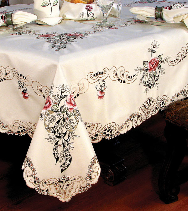 Splendid Meadow Embroidered Cutwork Tablecloth, 90" L x 70" W
