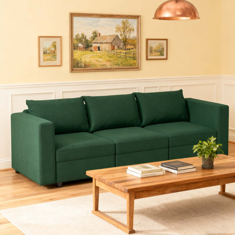 Upholstered Modular Sofa With Storage, 24" H x 90" W x 32" D