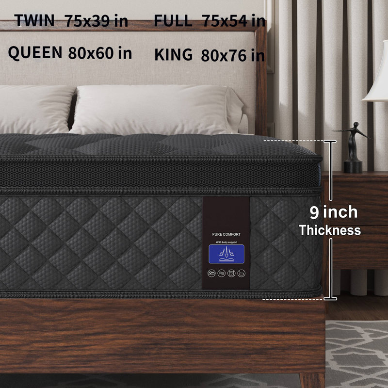 Matelas hybride moyen 9 po / 12 po avec ressorts ensachés en mousse viscoélastique et gel rafraîchissant Bed-in-a-a-Box, 9"