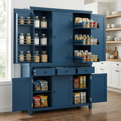 74.8''H Freestanding Kitchen Pantry With Door Shelves