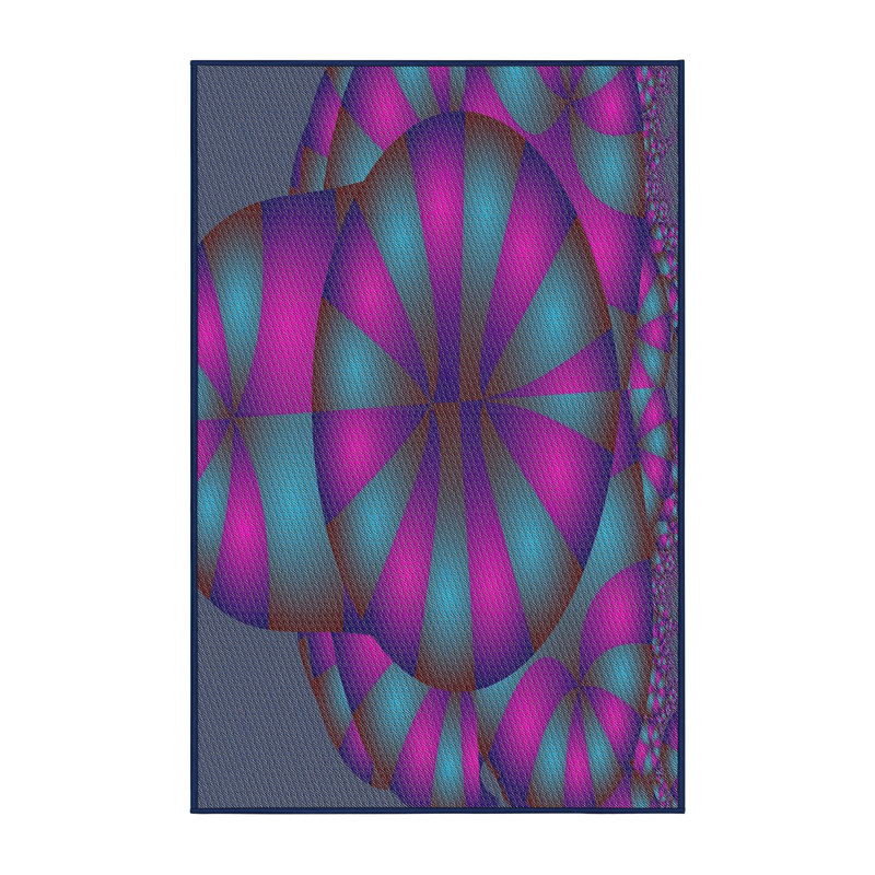 Tapis bleu rose/aqua tissée à la machine, Rectangle 6 pi x 9 pi