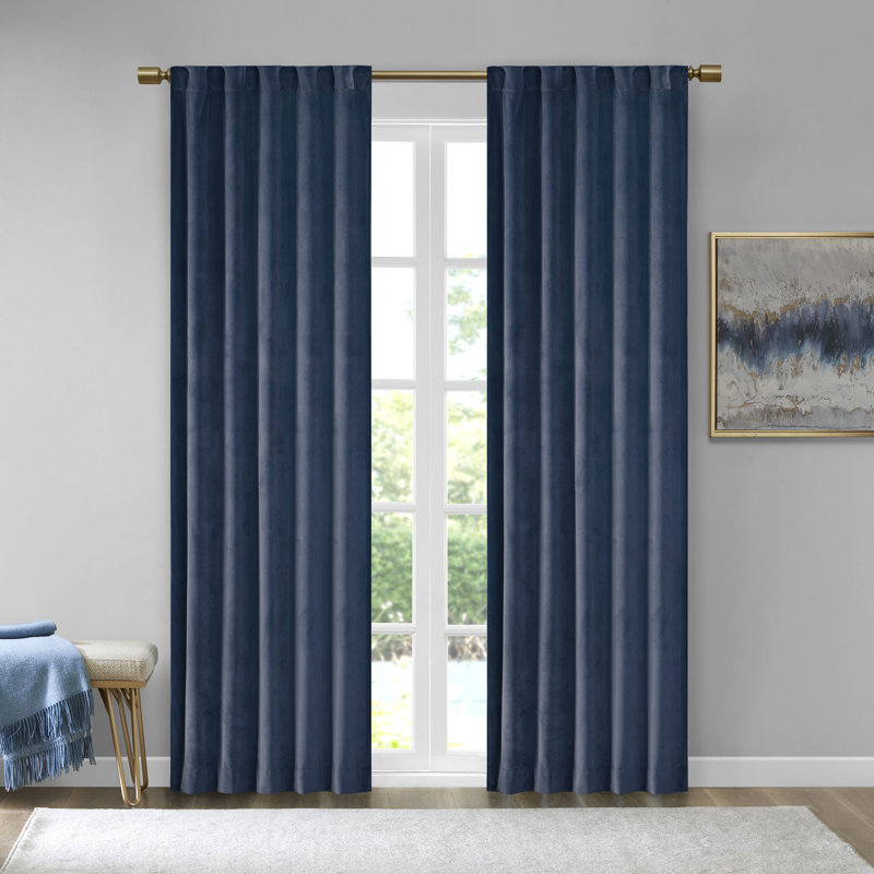 Colt Room Darkening Poly Velvet Rod Pocket/Back Tab Curtain Panel Pair, Navy, 37" W x 84" L