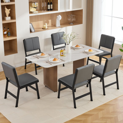 Modern Dining Chair with Soft Cushion - Gray Cat Scratch Resistant Upholstery gray- (Set of 6)