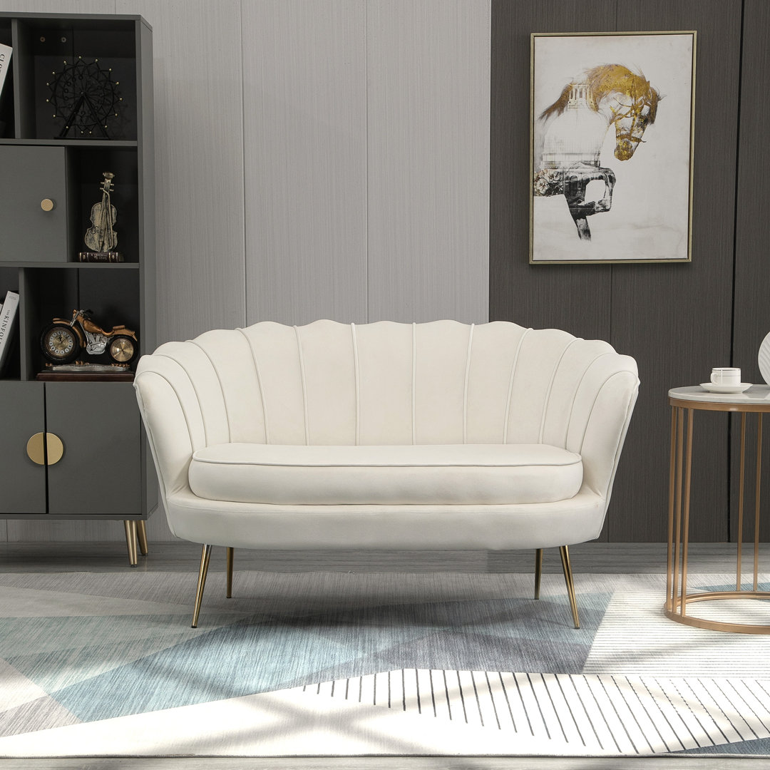 2 Sitzer Sofa, Couch, gepolsterter Polstersofa mit Armlehne, Samtopik Creme