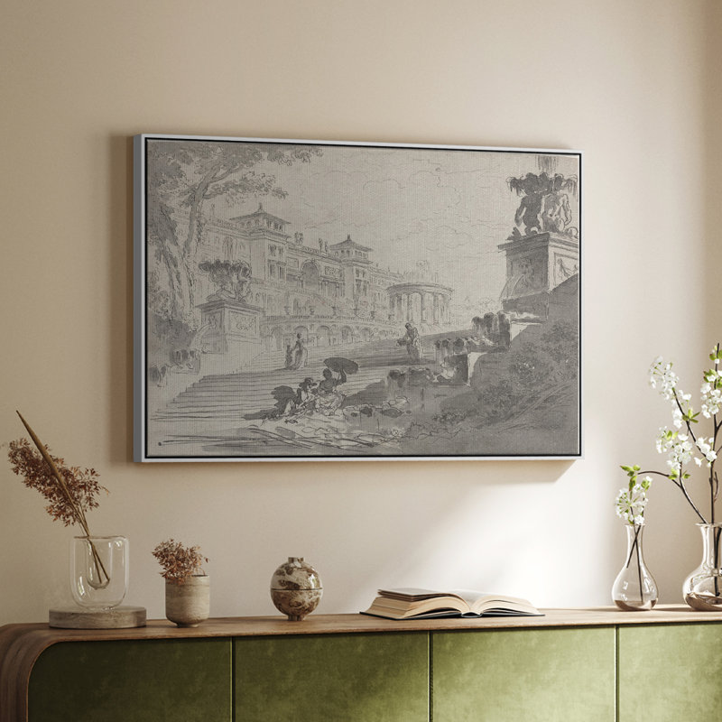 Croquis rétro XLVI - reproduction de cadre flottant sur toile, H 25 po x l 37 po, Blanc