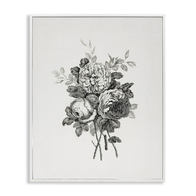 Fleurs mixtes monochromes, estampe numérique, design par lettré et doublé, H 14 po x l 11 po