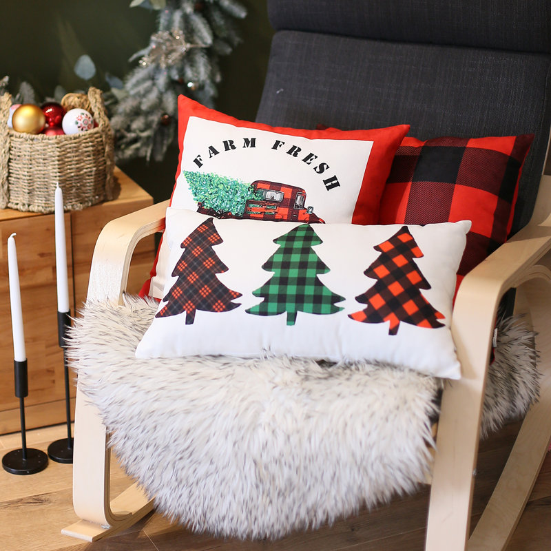 Red and White Christmas Truck Polyester Throw Pillow Cover
