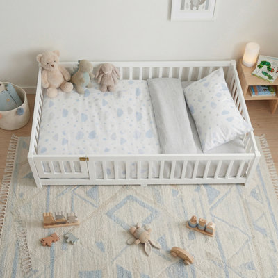 Montessori Floor Bed With Door,slat And Safety Guardrails For Kids