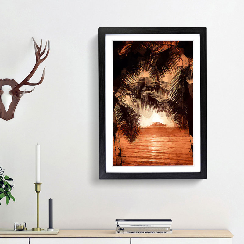 Palm Tree Sunset in Abstract - Picture Frame Graphic Art Print, Black Framed, 87cm H x 62cm W x 2cm D