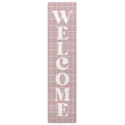 Welcome Pink Check Porch Leaner