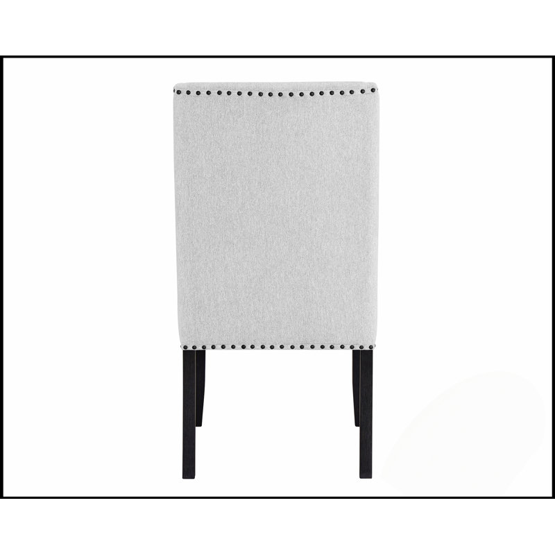 Ensemble de salle à manger 7 pièces avec table contemporaine en faux marbre blanc et chaises rembourrées gris tourterelle confortables, pour les intérieurs modernes