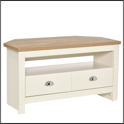 Corner TV Stand Up To 50", Entertainment Center TV Console Table With Drawers And Open Storage Compartment For Living Room, White by George Oliver