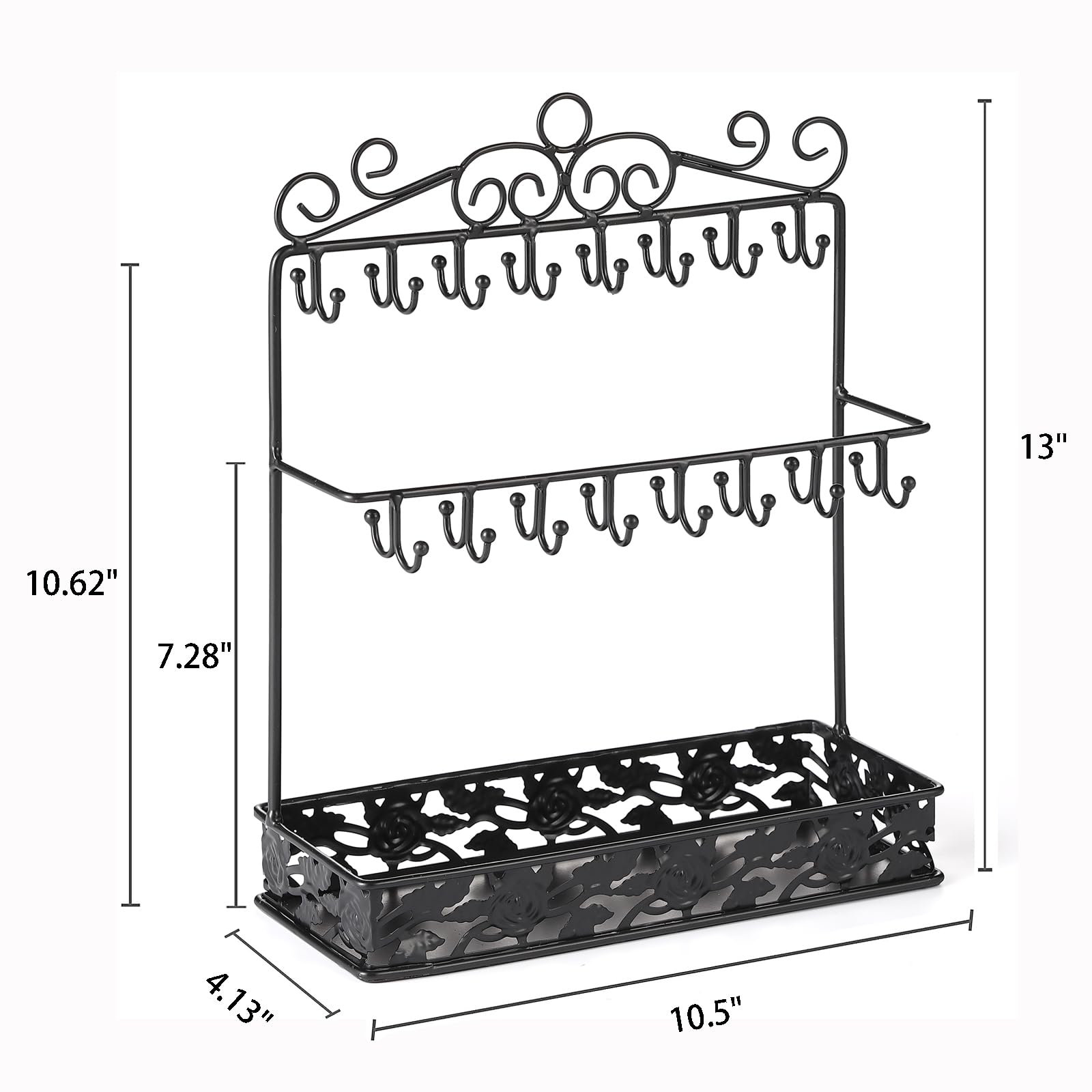 Astoria Grand Black Metal Jewellery Holder 32 Hook Tray Women's ...