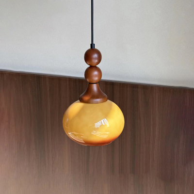 Luminaire suspendu artistique en verre avec détails en bois
