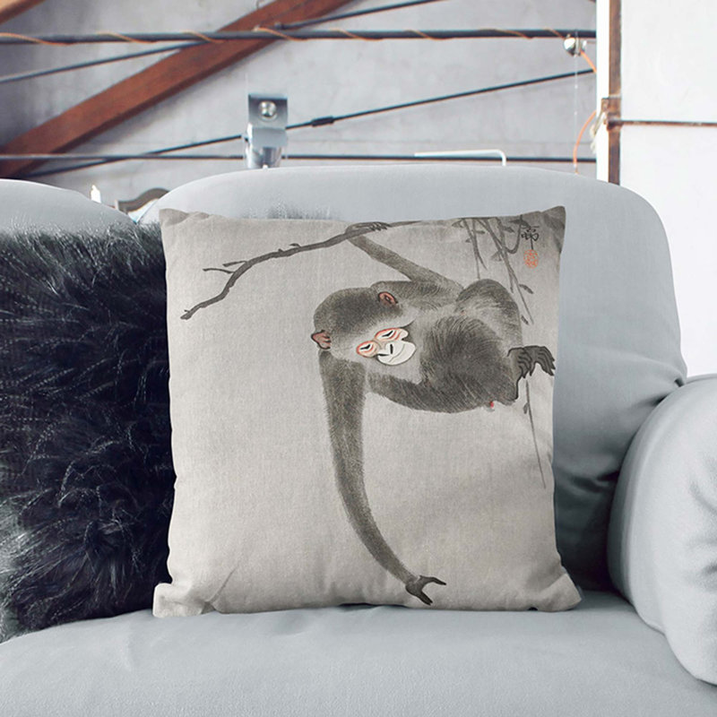 Monkey by Ohara Koson Cushion with Filling, 55cm H x 55cm W x 20cm D, White