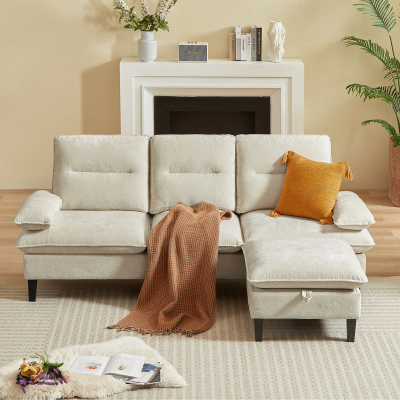 Canapé modulaire en chenille 86,22 po avec repose-pieds, Beige